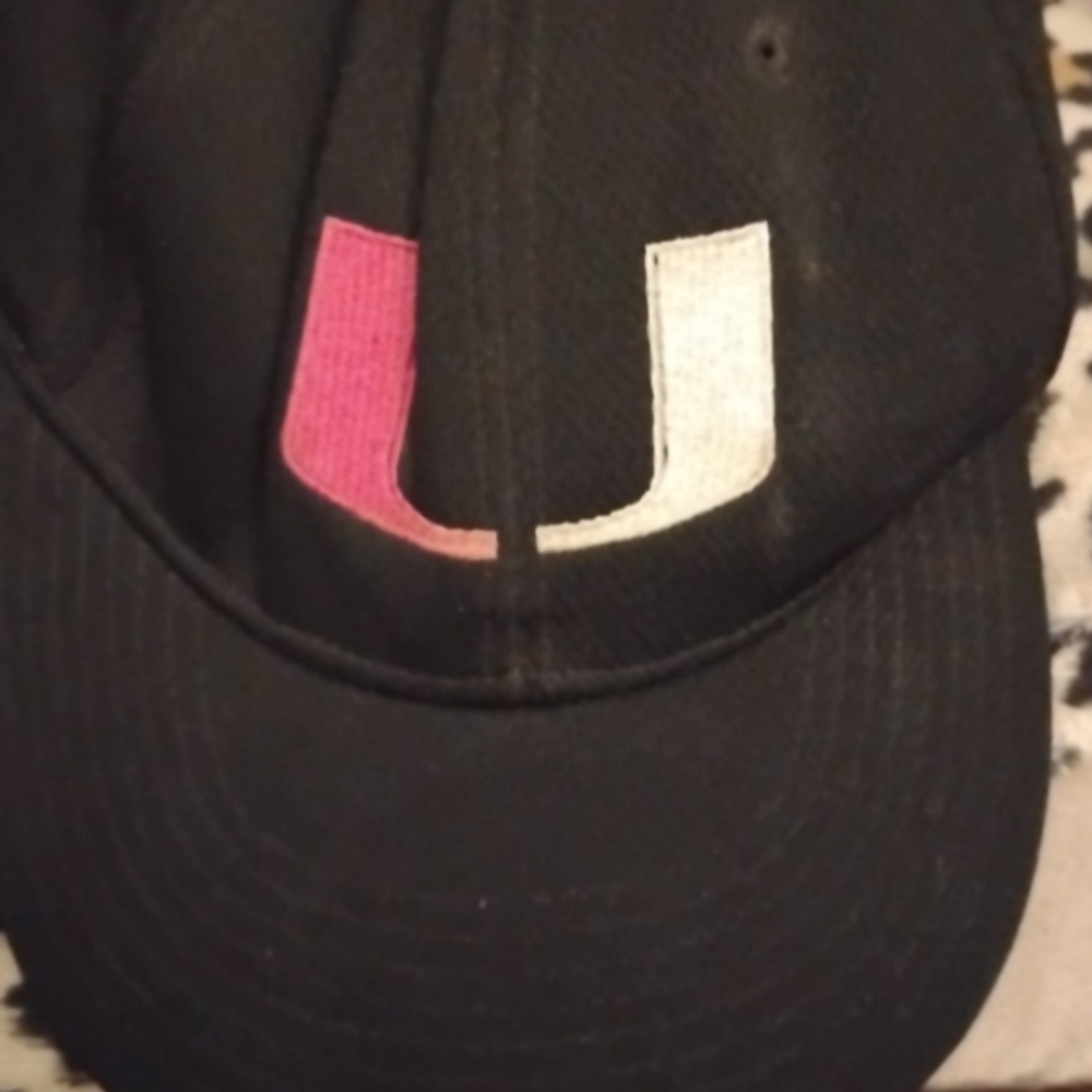 Men's Black Cap with Pink and White Logo